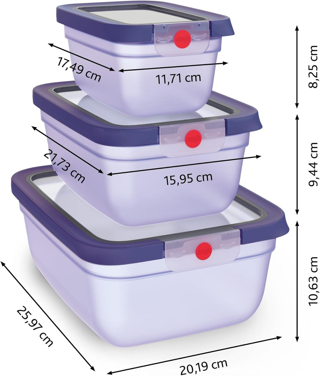 EMSA oneClick Frischhaltedosen, 0,75L, 1,5L, 3,0L, Lebensmittel 2 x länger frisch, 100% dicht, Made