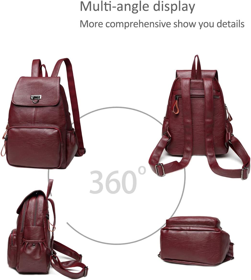 NICOLE & DORIS Damen Lederrucksack Lässiger Damenrucksack für Damen Rucksackbeutel für Damen Weinrot