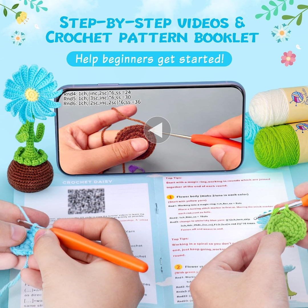CROCHETTA Häkelset für Anfänger, Häkel-Starter-Set mit Schritt-für-Schritt-Video-Tutorials, Anfänger