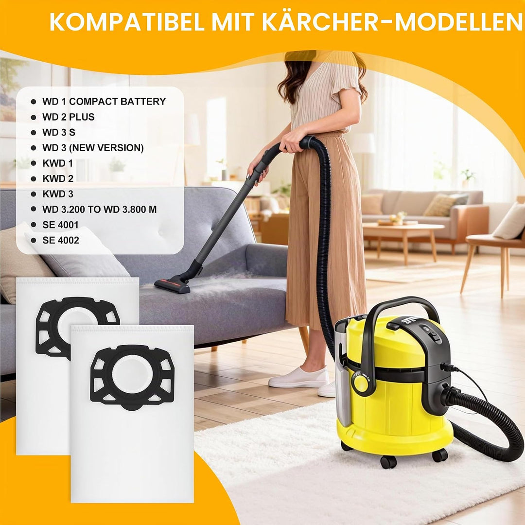 16 Stück KFI 357 Staubsaugerbeutel für Kärcher WD2 WD2 Plus WD3 KWD1 KWD2 KWD3 MV3 WD3.200-WD3.800M