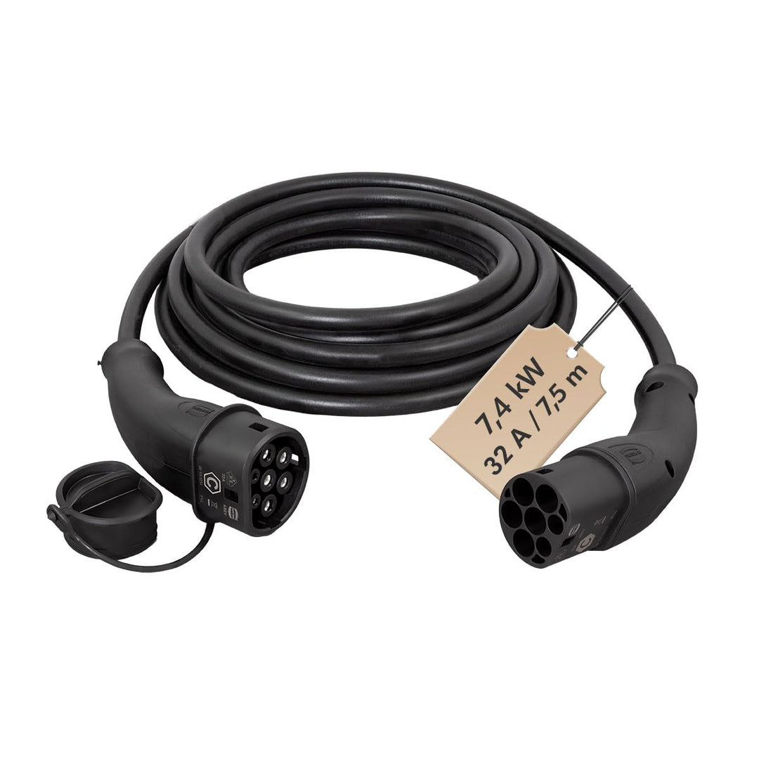 Harting EVC0110 - E-Auto-Ladekabel Typ 2, 1-phasig, 32 A, 7,4 kW, 7,5 m/ZERTIFIZIERTES KABEL, Schwar