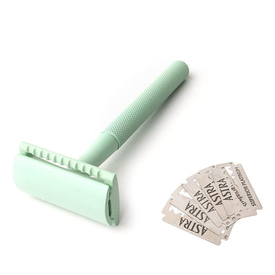 ANYMALE® Rasierhobel Mint Edition - inklusive 5 ASTRA Klingen - Zero Waste Rasierer für Damen und He