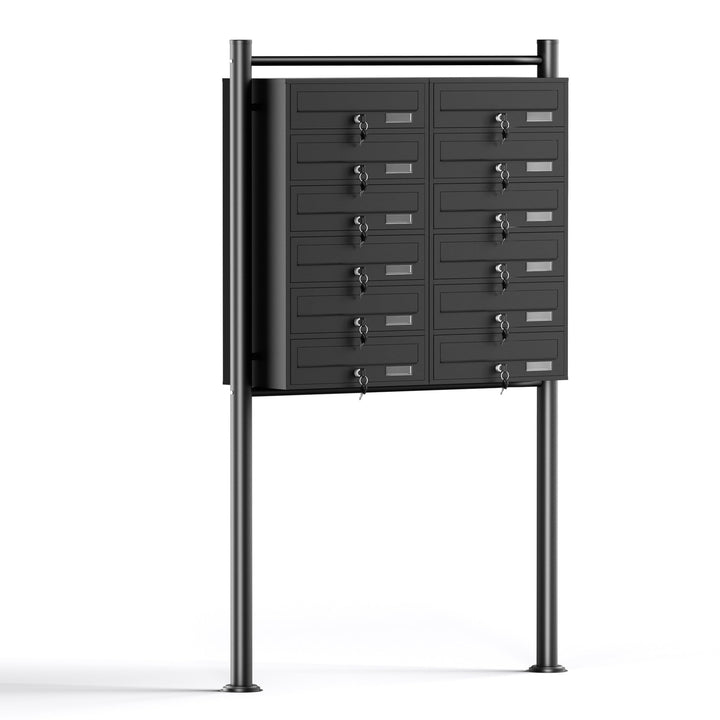 Wiltec 12er Briefkastenanlage schwarz 945 x 270 x 1500 mm, Standbriefkasten mit 2x6 Fächern, Schlüss