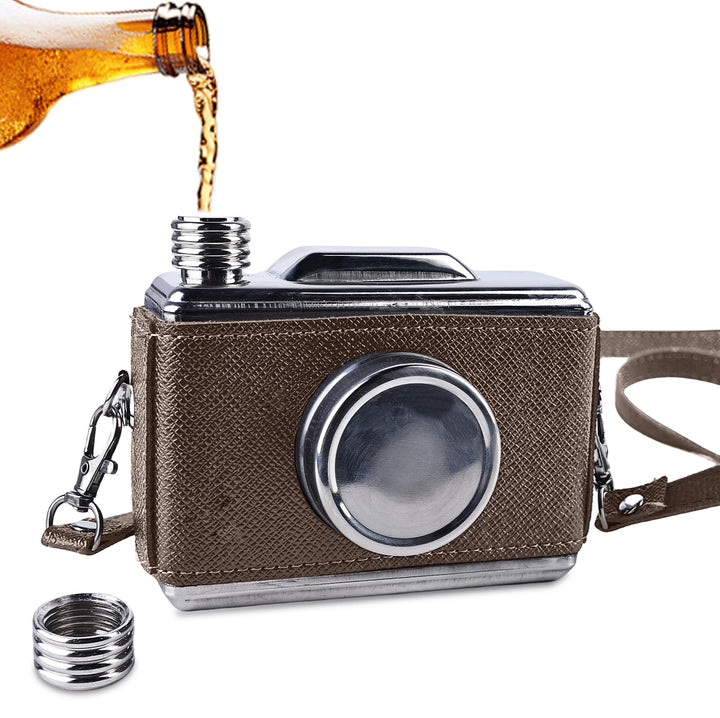 Retro Kamerastil Flachmann: 300ML Whisky Flachmann Set, Wein-Fläschen Aus Feinem Edelstahl, Outdoor-