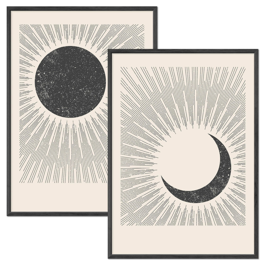 JUNOMI® Sonne und Mond Poster DIN A2, Boho Deko, Minimalistisch, Yoga Zubehör, perfekte Yoga Geschen