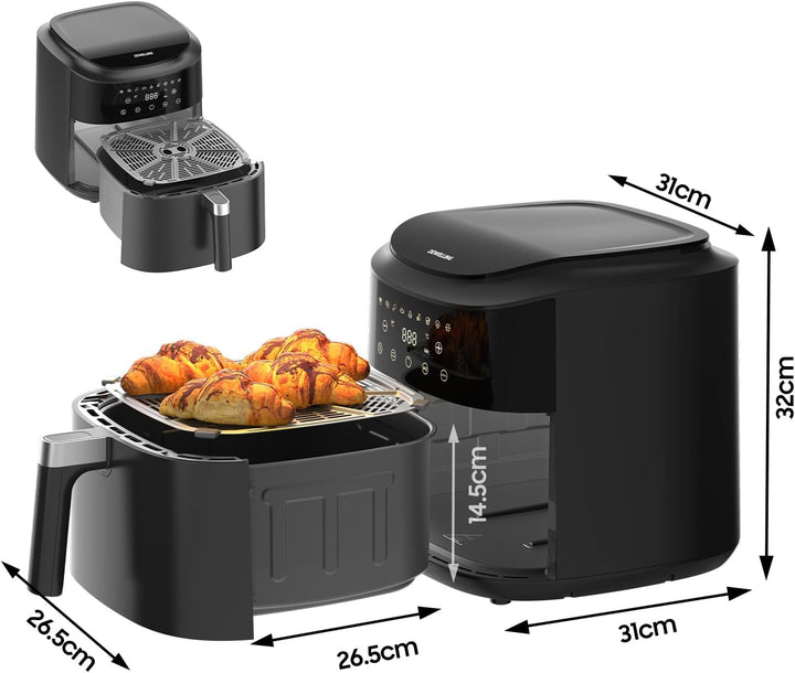 Dewelling Heissluftfritteuse XXL 9L - 2350W Airfryer für Schnellgar, 9 Programmen, LED Display & War