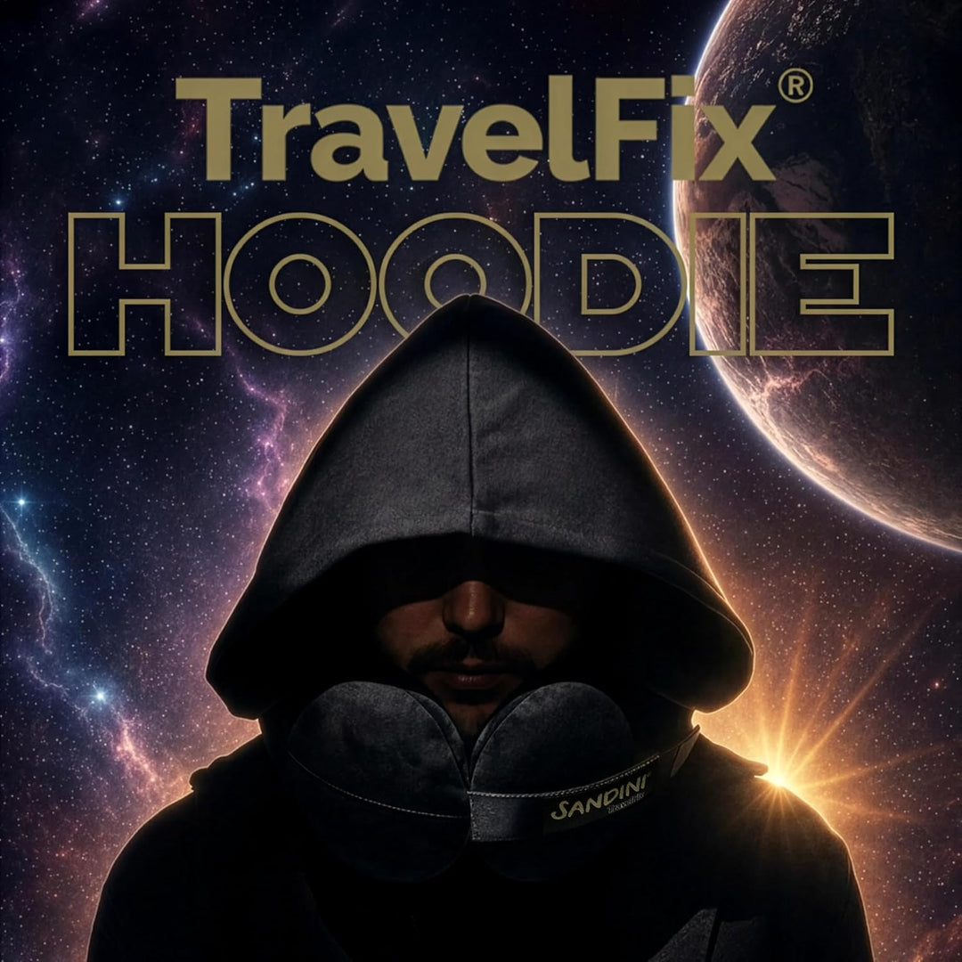 SANDINI TravelFix Hoodie Outlast – Premium Reisekissen/Nackenkissen mit ergonomischer Stützfunktion,