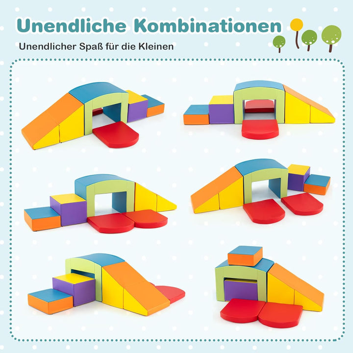 COSTWAY 7 TLG. Schaumstoffbausteine, Softbausteine mit Tunne, Treppe & Rampe, EN71-zertifiziert, Rie