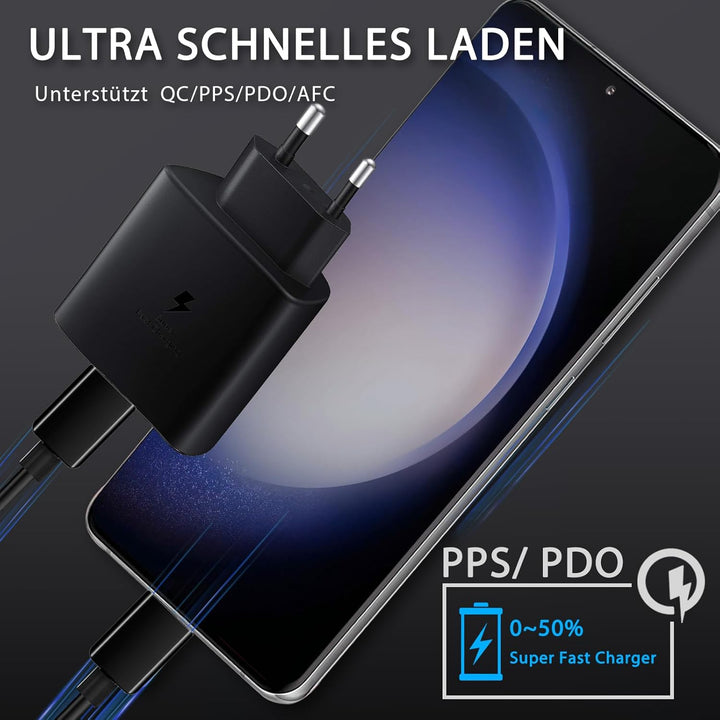 2 Pack 45W USB C Schnellladegerät mit 2m USB-C Schnellladekabel, PPS-Schnellladen Netzteil für Samsu