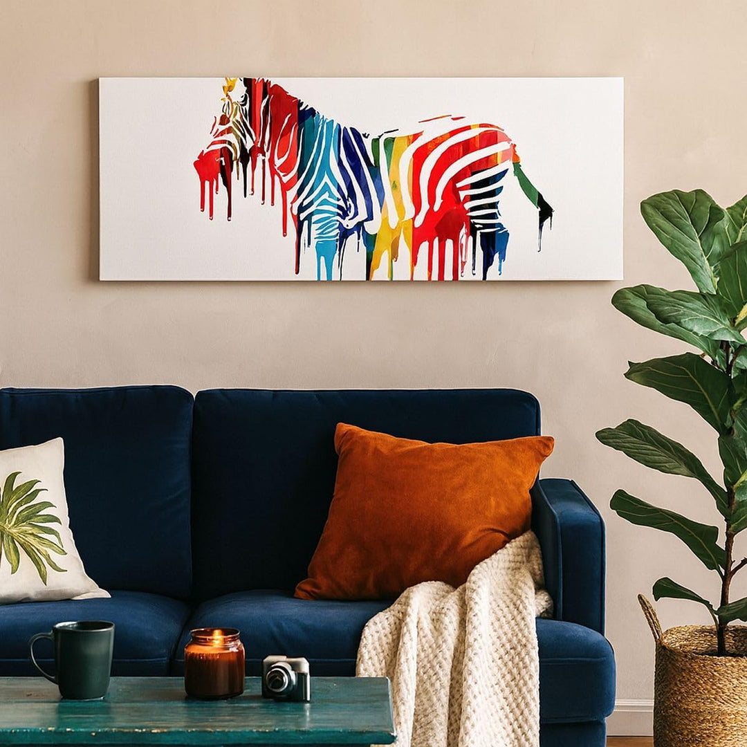 Wandbilder Dekoration Wohnzimmer Zebra Detail digital wild Panorama Bilder auf Leinwand 120x50cm Lei