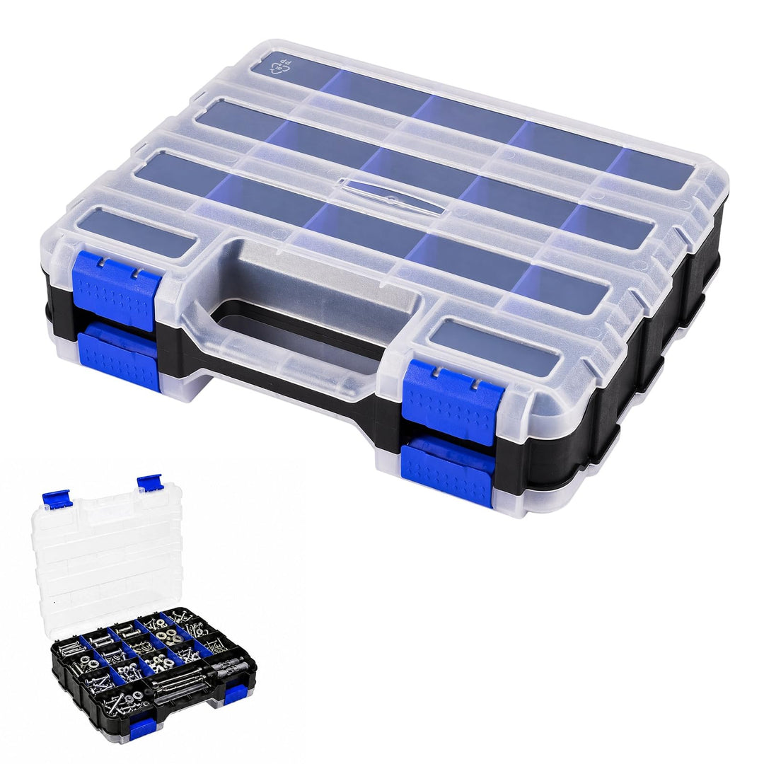 Doppelseitige Schrauben Sortierbox, 34 Fächer Kleinteile Organizer mit Abnehmbarer Trennstege, Aufbe