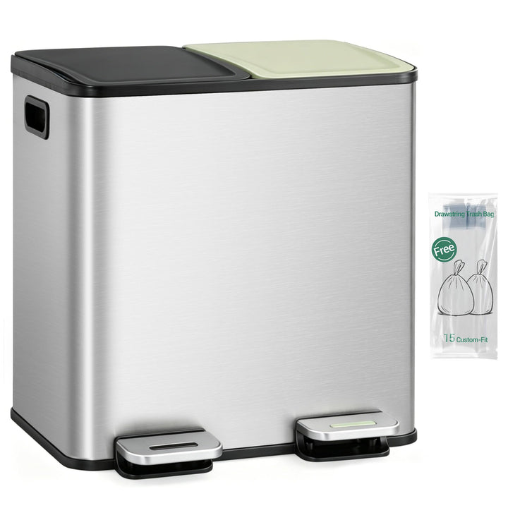 Hzuaneri Mülleimer Küche, 2 x 15 L, Mülltrennsystem 2 Fächer, Mülleimer mit Farbigem Soft-Close-Deck