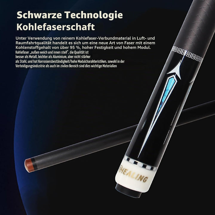 OKHEALING T700 Billardqueue aus Kohlefaser, 14 mm Phenolspitze, schwarze Phenolzwinge, 1/2 Gelenk, h