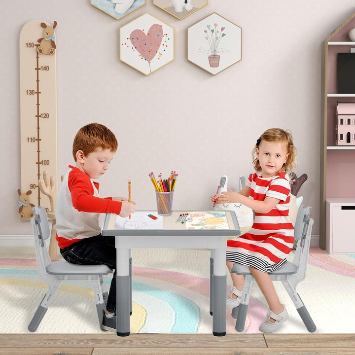 AufuN Kindertisch mit 2 Stühlen, Kindertischgruppe mit Verstellbarer Höhe, Kinderzimmertisch & -stuh
