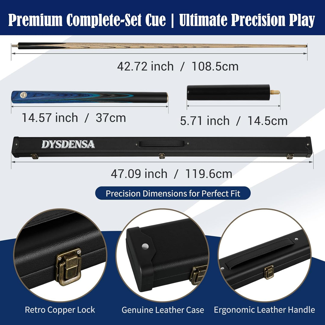 57 inch Premium Ash Wood Snooker Cue with Extension,18 oz weight, 10mm Leather Tip, 3/4 Design, Comp
