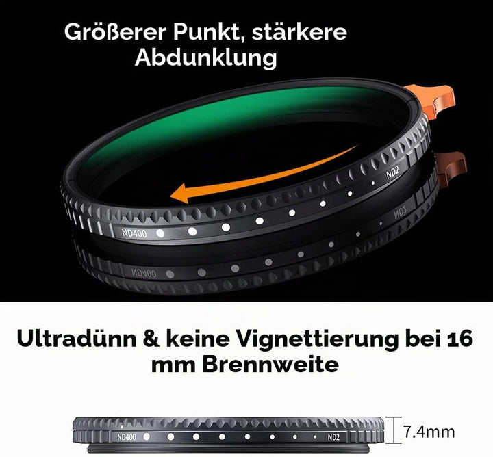 K&amp;F Concept Nano-X 95mm ND Filter Variabler Graufilter ND2-400 (1-9 Stop) Vario ND Filter mit Filter