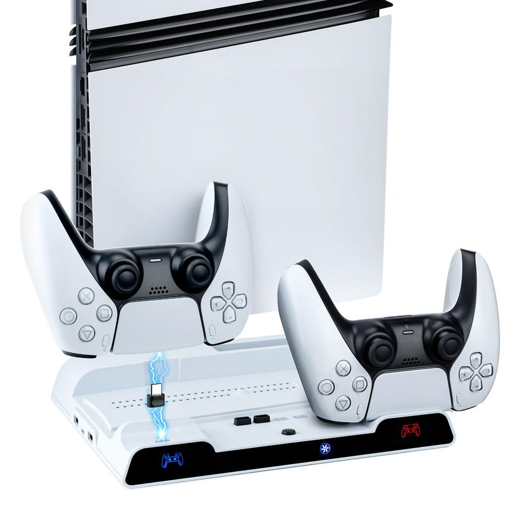Wigearss PS5/PS5 Slim/PS5 Pro Kühler Standfuss mit Dual Controller Ladegerät, PS5 Controller Ladesta