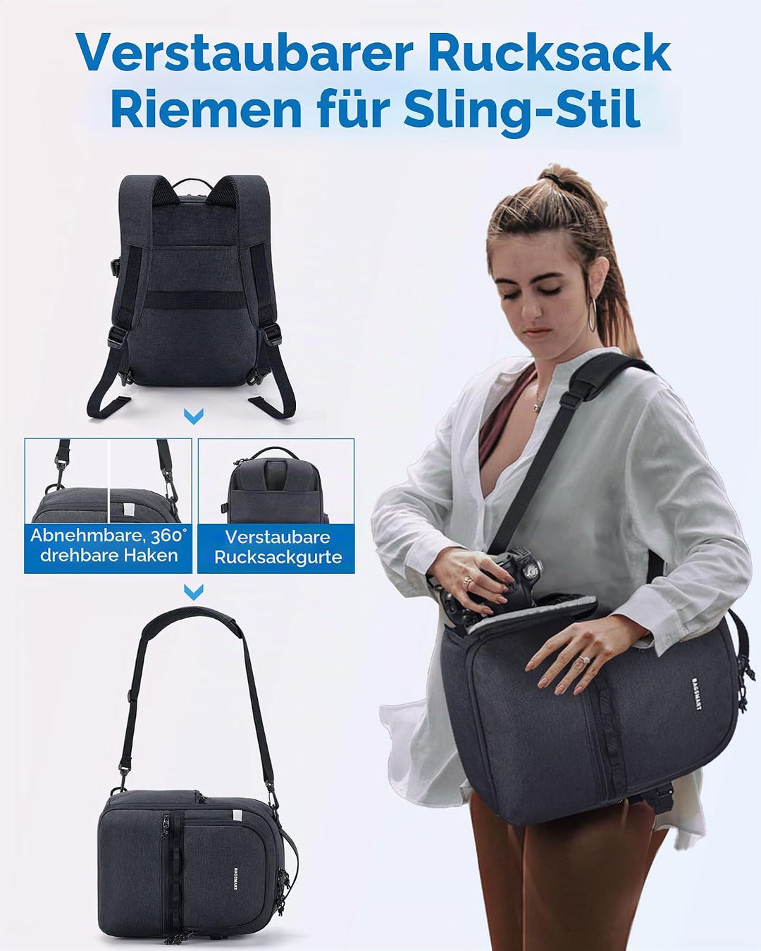 bagsmart Kamerarucksack,DSLR SLR Klein Kameratasche für Fotografen Kompatibel,Schultergurt 2-in-1 Re