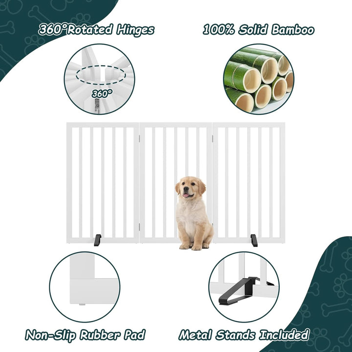 81,3 cm H extra hohes freistehendes Hundegitter, 3 Paneele, Bambusholz, Haustiergitter mit 2 Metalls