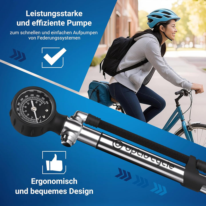 Optio Cycle Hochdruck-Dämpferpumpe mit Manometer Hochdruckpumpe Pumpe mit Druckanzeige Gabelpumpe Fe