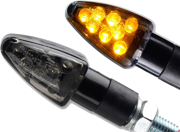 LED Motorrad Mini Blinker Wizzard Schwarz kurz smoke getönt universal 12V 2 Stück 1 paar Roller Quad