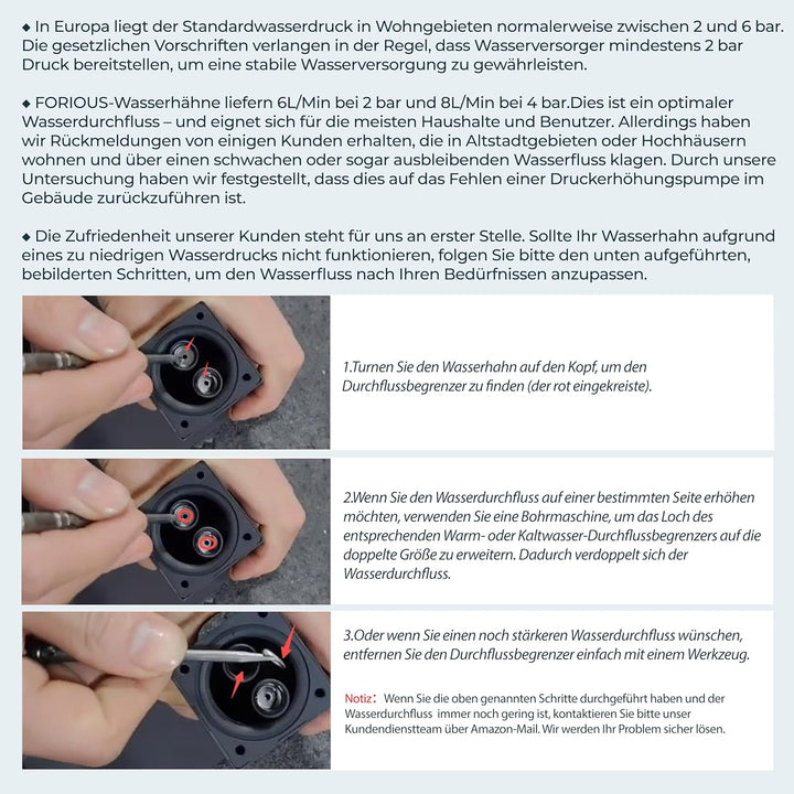 FORIOUS Wasserhahn Bad Schwarz,Wasserfall Waschtischarmatur Einhandmischer Armatur Waschbecken mit A