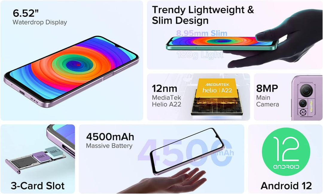Ulefone Android 12 4G Smartphone ohne Vertrag Note 14, 3-Karten-Steckplatz, Helio A22 Quad Core 3GB+