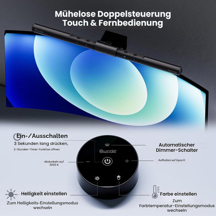 Quntis Computer Monitor Lampe LED USB mit Touch Control, Monitor Light Bar mit Anti-blauem Licht, Bi