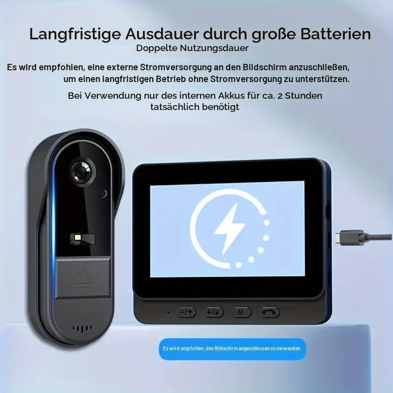 Video Türklingel mit Kamera, IP65 Wasserdicht Drahtlose Funk-Türklingel mit 4,3” Display Gegensprech