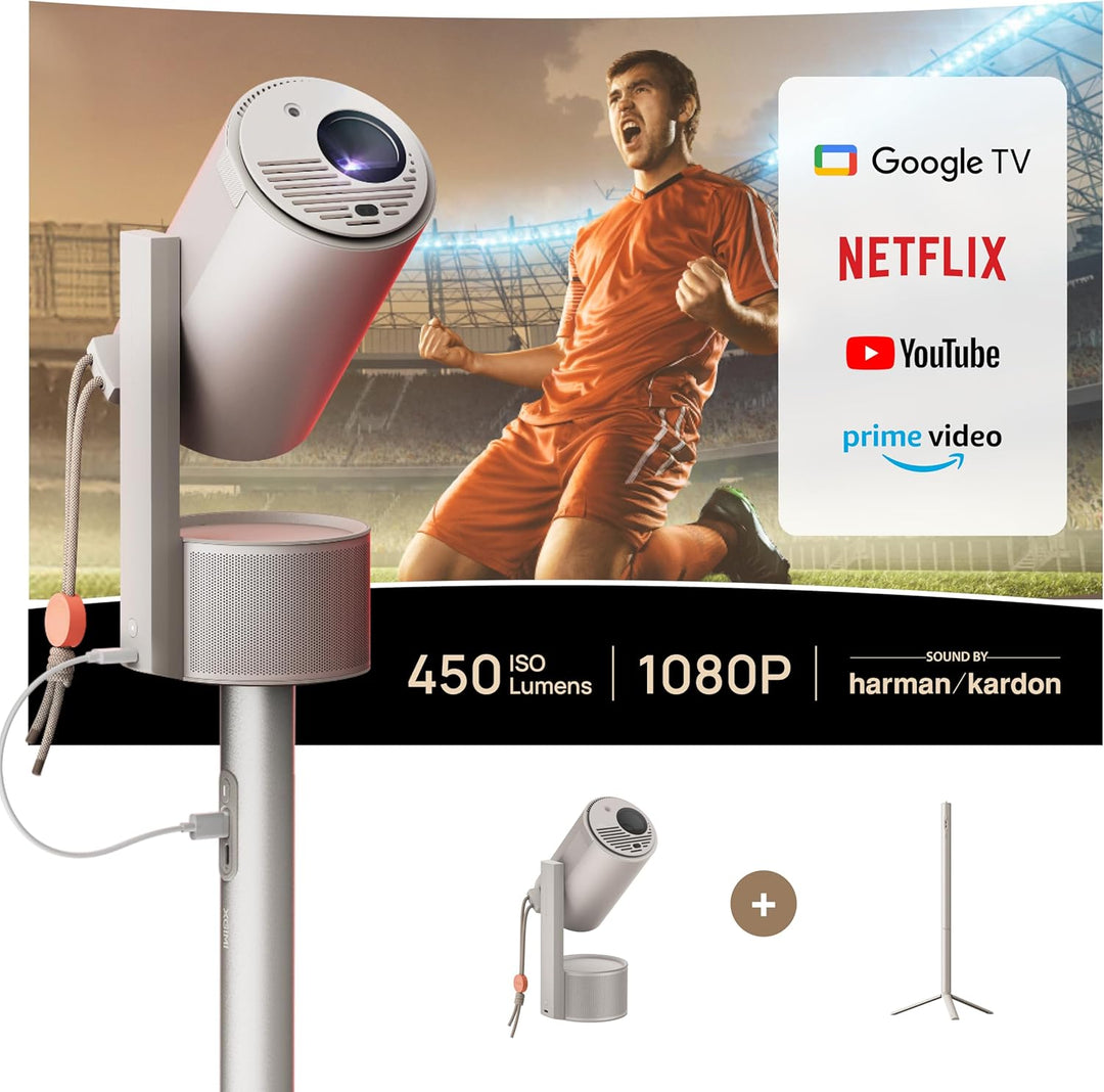 XGIMI MoGo 3 Pro 1080P Mini-Projektor, mit PowerBase-Ständer, Google TV mit lizenziertem Netflix, in