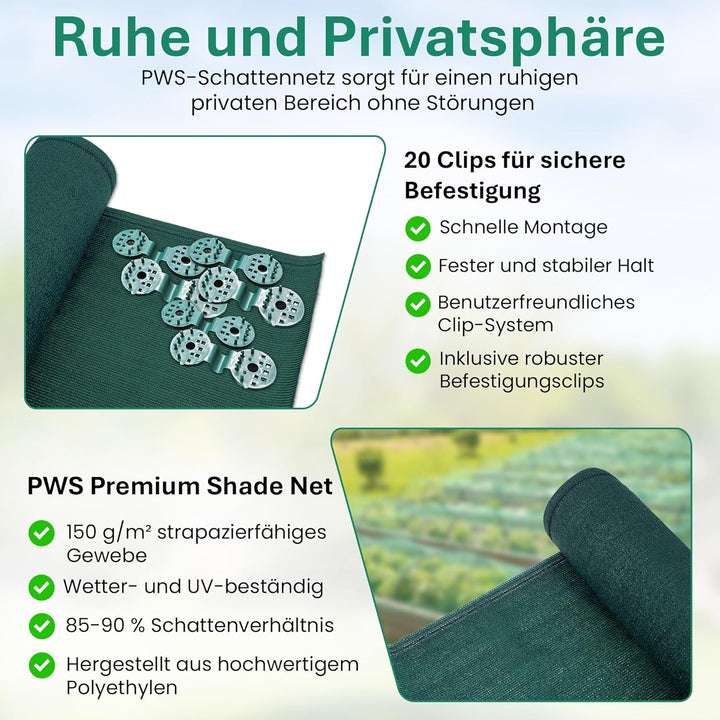 1,2x5m (150g/m²) Sichtschutznetz Schattiernetz Zaunblende Windschutznetz in Grün inkl. Befestigungen