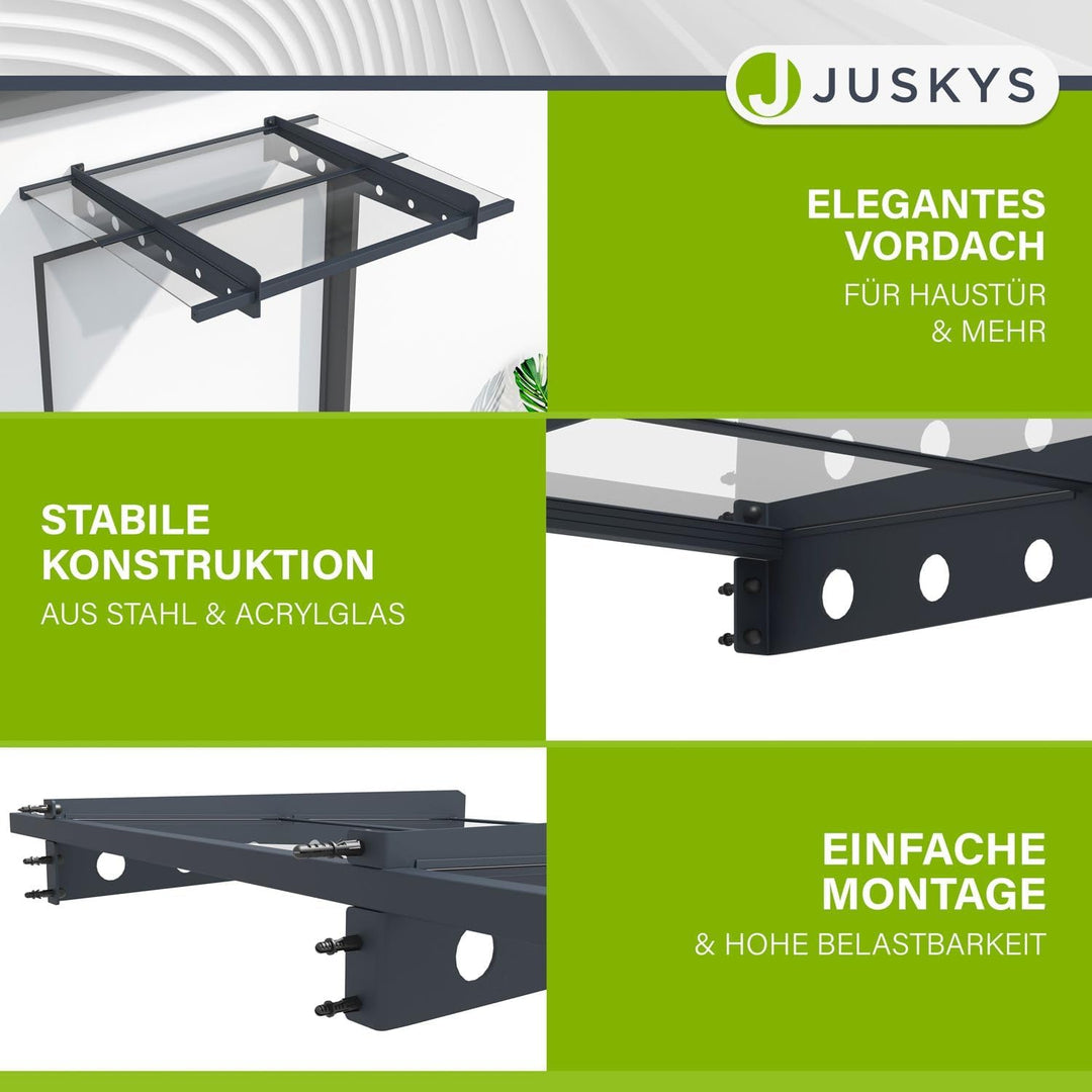 Juskys Vordach Haustür Überdachung 100x80cm aus Acrylglas & Stahl - Türvordach in Anthrazit - Dach f
