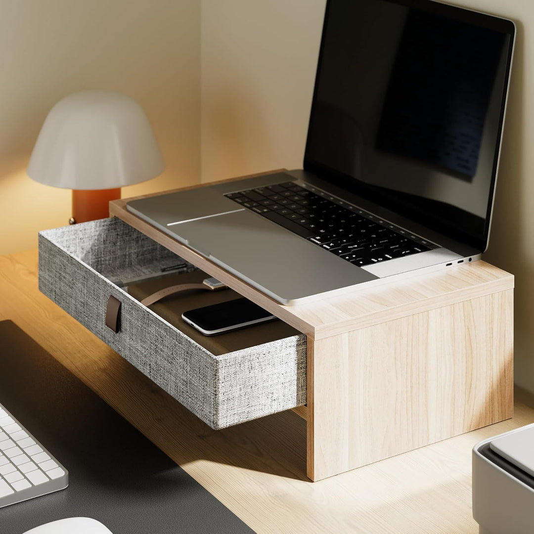 Fenge Monitorständer mit Schublade, 42,5 cm Monitorerhöhung, Desktop-Organizer für PC/Laptop/Drucker