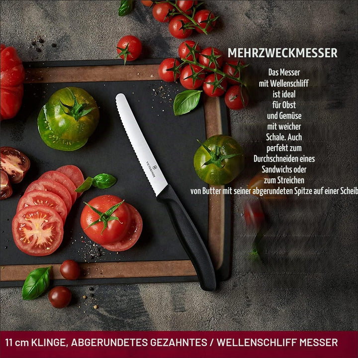 Victorinox 6 Stück Tafelmesser - Tomatenmesser Swiss Classic mit Wellenschliff rostfrei - Swiss Made