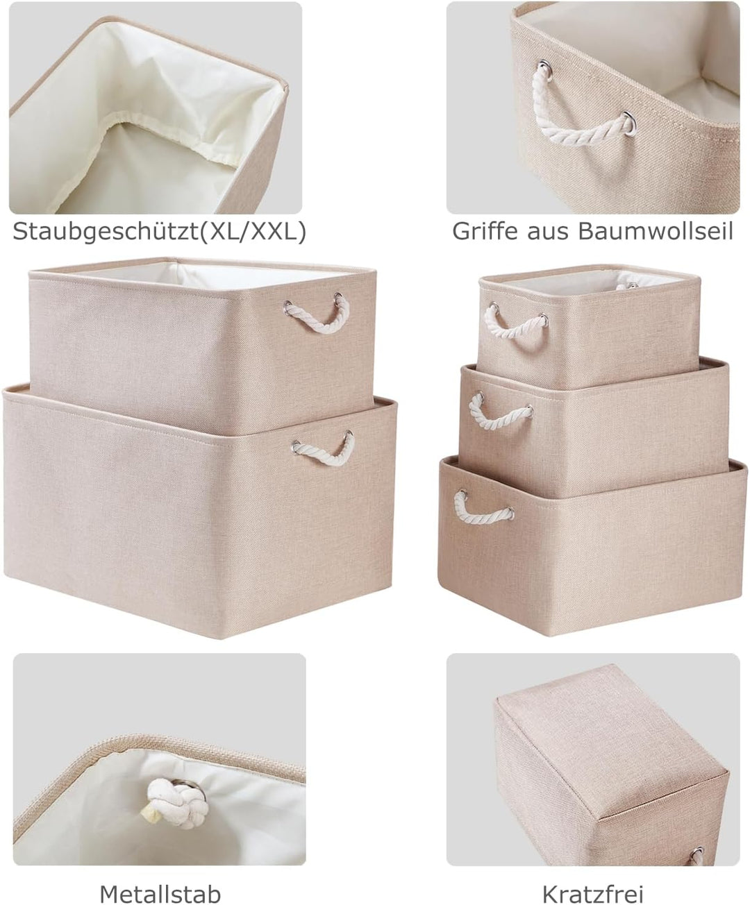 Mangata Stoff Aufbewahrungsboxen, Faltbare Aufbewahrungsbox mit Seilgriffen für Regale, Schrank, Kle
