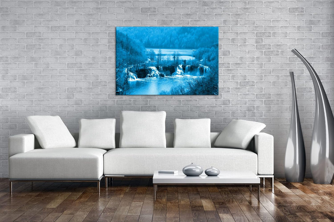 deyoli Kaskaden in Kroatien Format 100x70 Effekt: Monocrome Blau als Leinwandbild, Motiv fertig gera
