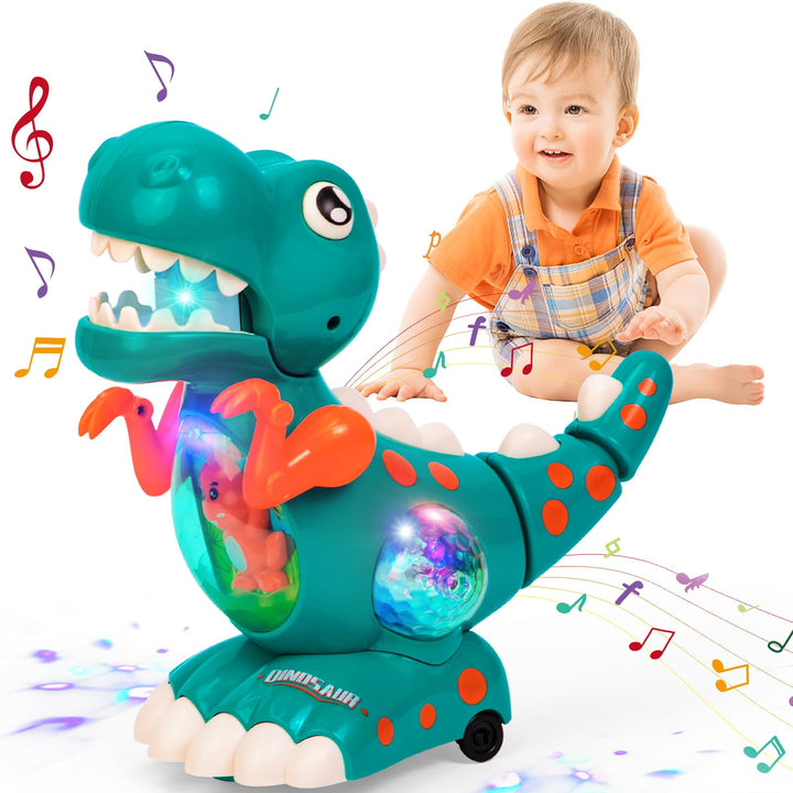 Thedttoy Baby Spielzeug,Krabbelnde Dinosaurier Babyspielzeug Musik Licht Sensorisches Dinosaurier Sp