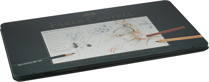 Faber-Castell 112977 - Pitt Monochrome Set im Metalletui, gross, 33-teilig groÃŸ, groÃŸ