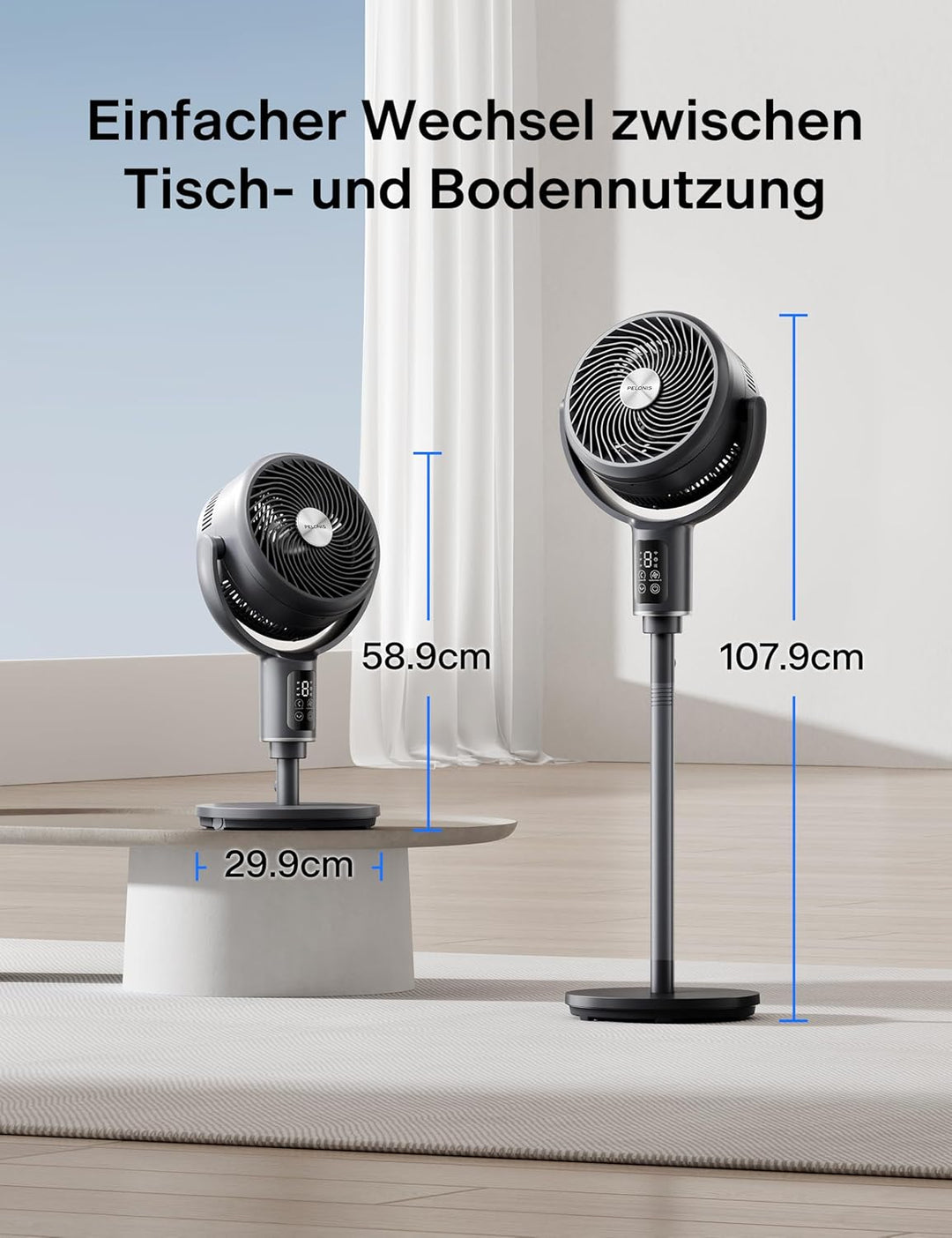 Pelonis Turmventilator mit Fernbedienung, 20dB Leiser Standventilator, 9 Stufen & 9H Timer, Höhenver
