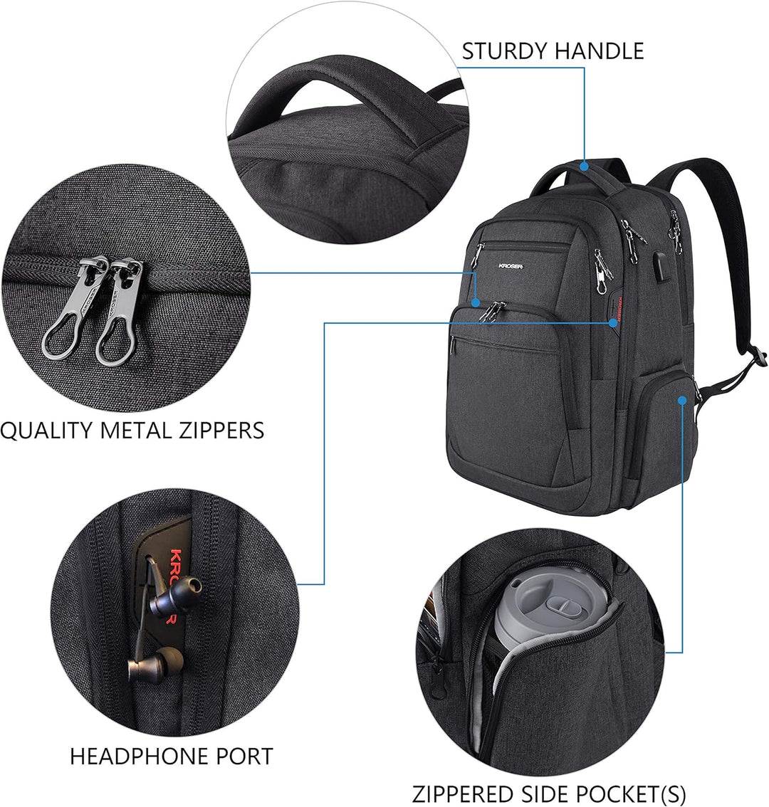 KROSER Laptop Rucksack 17,3'' Business Rucksack Schulrucksack Grosser Wasserdicht Taschen Reise Back