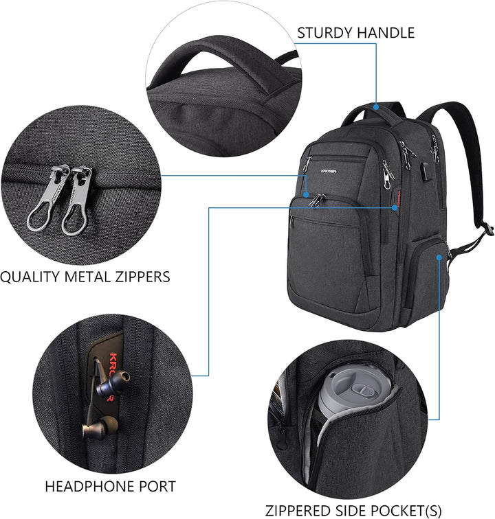 KROSER Laptop Rucksack 17,3'' Business Rucksack Schulrucksack Grosser Wasserdicht Taschen Reise Back
