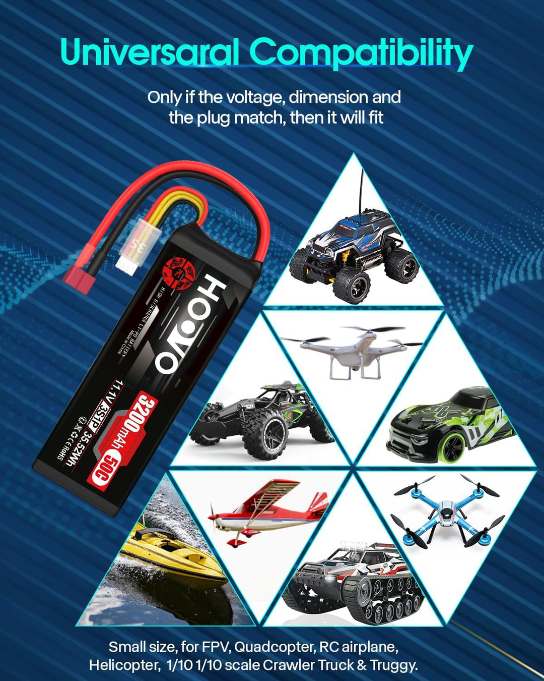 HOOVO 3S Lipo Akku 11,1V 3200mAh 50C SoftCase Lipo Battery mit Deans T Stecker RC Batterie für RC Au