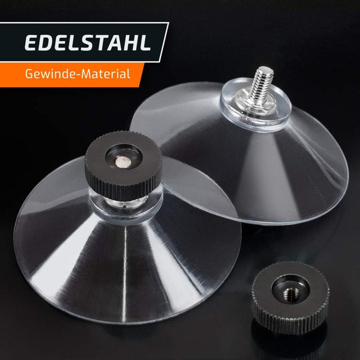 Saugnäpfe Ø 50 mm | M4 Gewinde – Länge 6 mm | V2A Edelstahl | Rändelmutter | DHL-Versand | HOCHWERTI