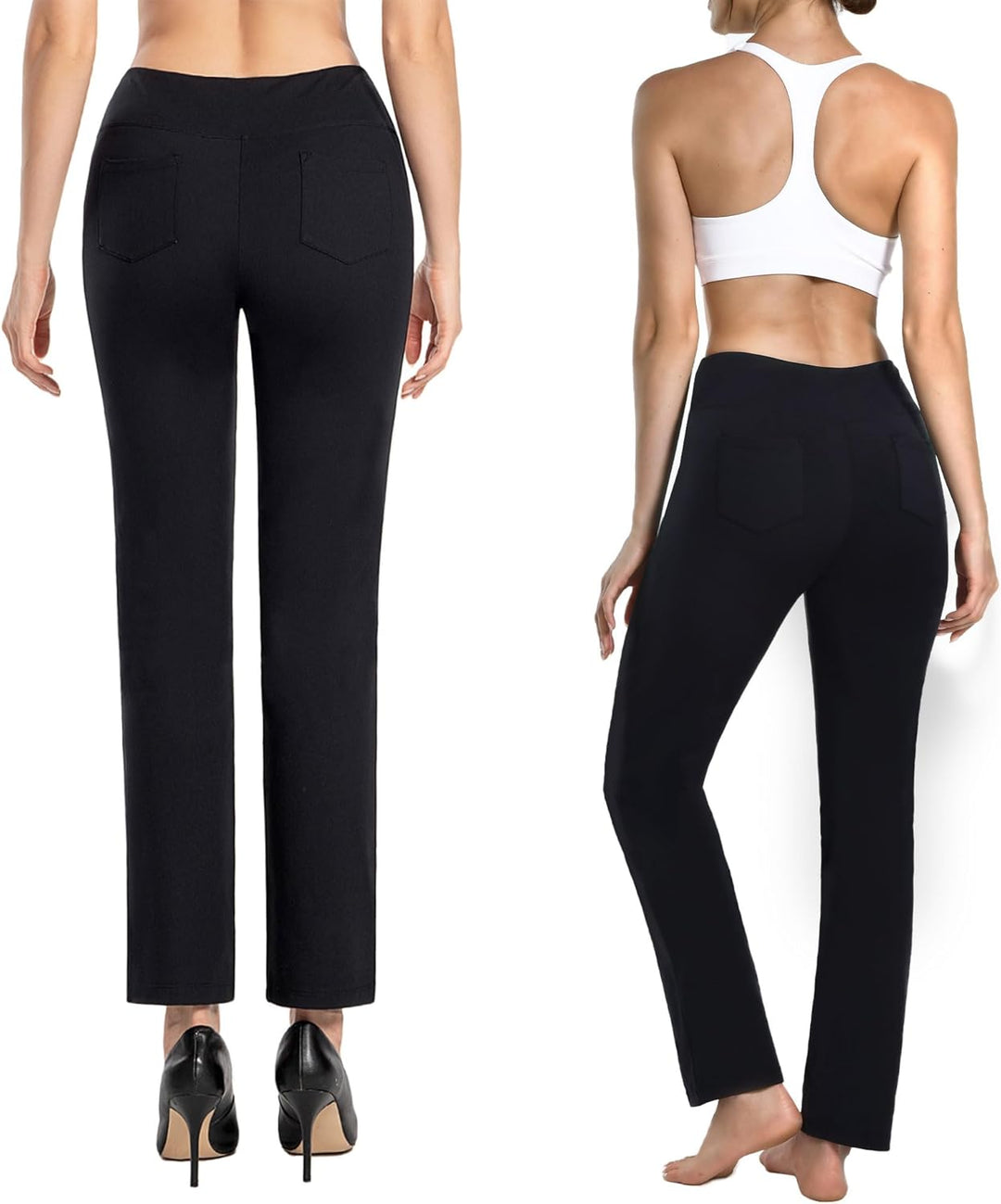MOVE BEYOND Butterweiche Damen Straight Leg Yoga Hose mit 4 Taschen Bauchfrei Workout Arbeitshose S
