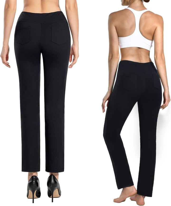 MOVE BEYOND Butterweiche Damen Straight Leg Yoga Hose mit 4 Taschen Bauchfrei Workout Arbeitshose S