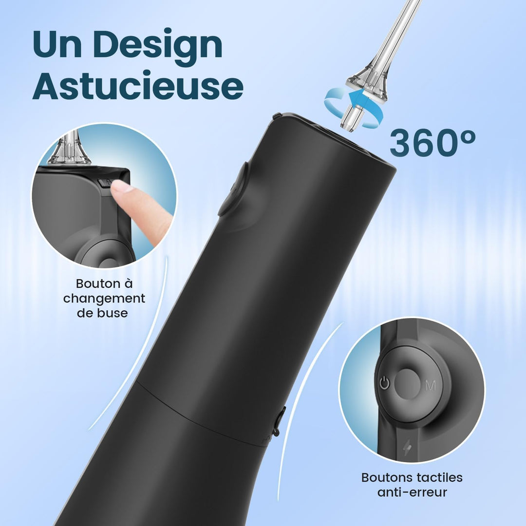 Munddusche, tragbar, Wasserfloss, Munddusche 5 Modi und 8 Düsen, Tank 300 ml, USB aufgeladen, wasser