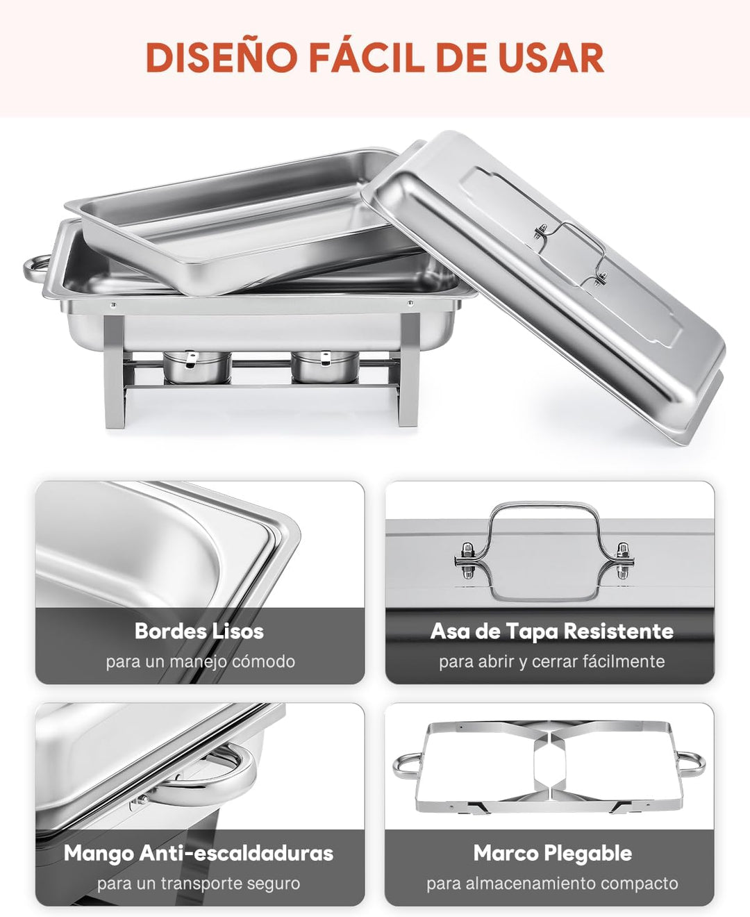 Wilprep Chafing Dish Speisewärmer 9L 4pcs Edelstahl Warmhaltebehälter Wärmebehälter Edelstahl Buffet