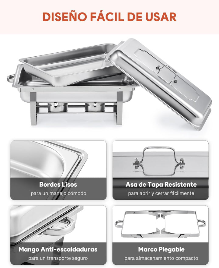 Wilprep Chafing Dish Speisewärmer 9L 4pcs Edelstahl Warmhaltebehälter Wärmebehälter Edelstahl Buffet