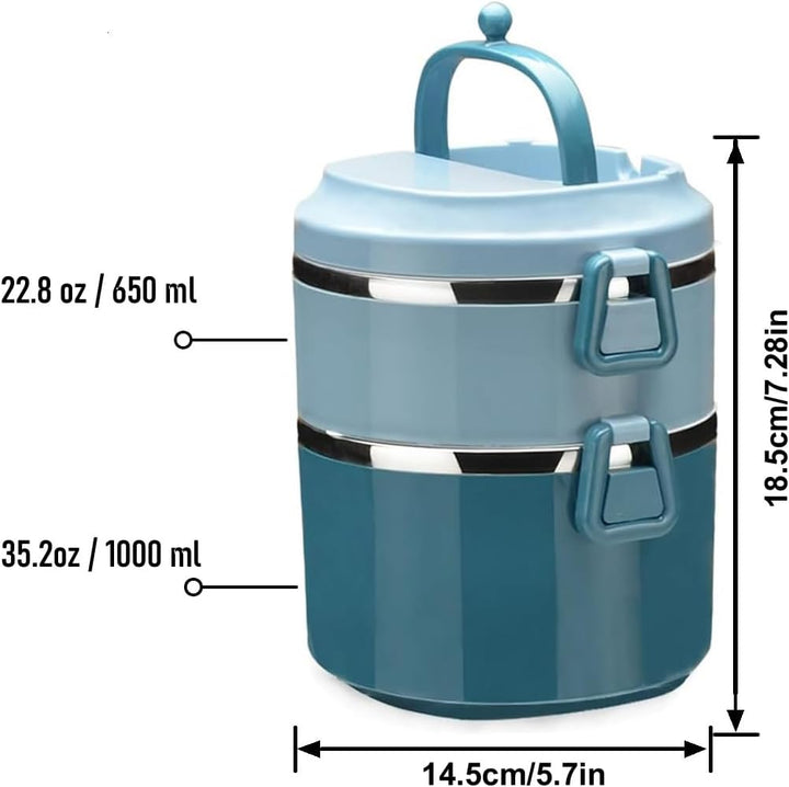 SANQIAHOME 2 Schichten Mehrschichtige stapelbare Edelstahl-Lunchbox,Auslaufsicher,blau Blau 2 Schich