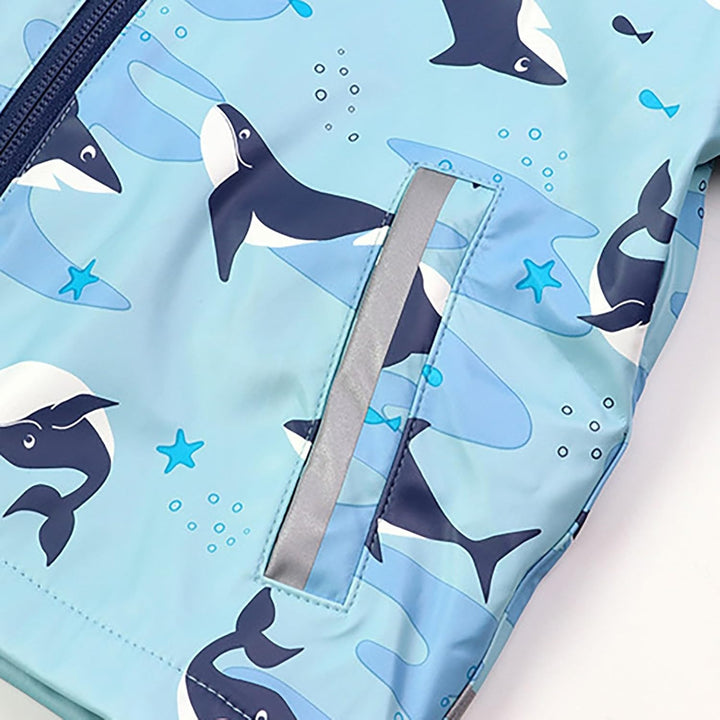 Überschuhe Regenjacke für, und Mädchen, mit Kapuze, Meerestiere, Bedruckt, Regenschutz, Reissverschl